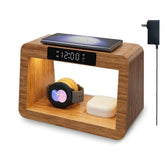 Multifunctional Bamboo Table Lamp Alarm Clock Wireless Charger - Charge Hub X